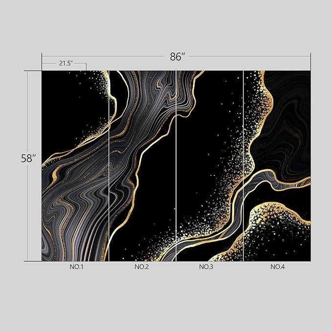 Black and Gold Marble Wallpaper Peel and Stick Wall Mural for Bedroom Living Room - 58"x86"