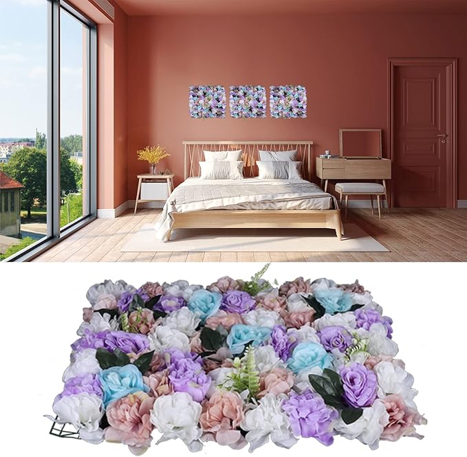 12Pcs 15.75" x 23.62x 0.79 Artificial Flower Wall Panels,Flower Wall Mat Silk Flower Panels for Outdoor Garden Backyard Fence Fence Privacy Screen and Indoor Wall Decor