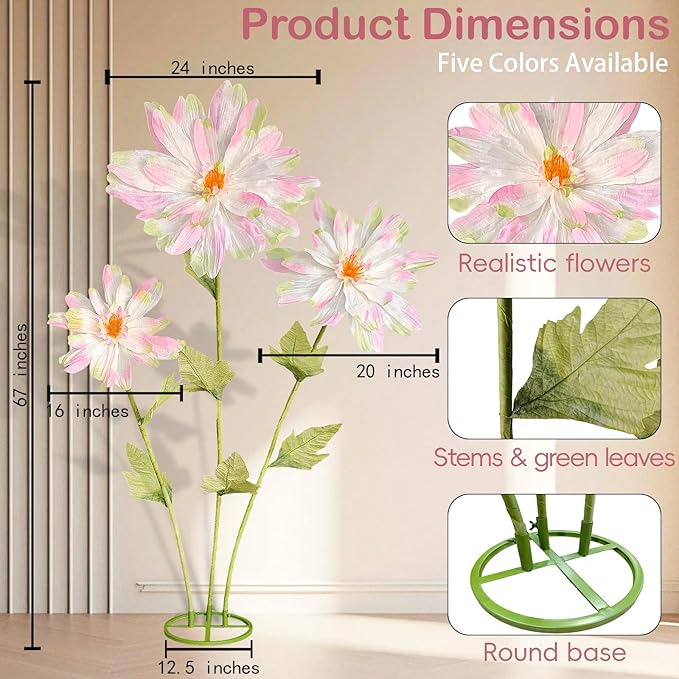 5.6 Ft Large Daisy Flowers for Decorations,Big Fake Daisy,Giant Artificial Flower with Stand,for Home Garden Hotel Office Decor,Photography Props,Wedding,Birthday,Art Gallery,Shop Window Display(Pink)
