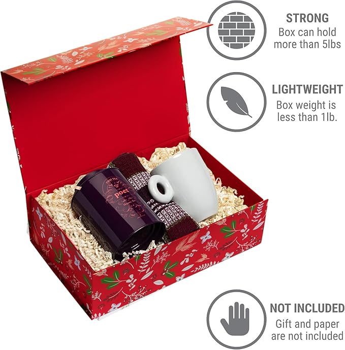 Christmas Gift Box with Magnetic Lid | Red Decorative Gift Boxes for Presents, Holiday Gifts, Treats, Ornaments, and Keepsakes. 11.5" x 7.5" x 3.5"