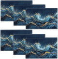 Abstract Blue Wave Placemats Set of 6, Sea Navy Double-Sided Table Mats for Kitchen Home Party Indoor Decor 6 PCS 12x18 Inch