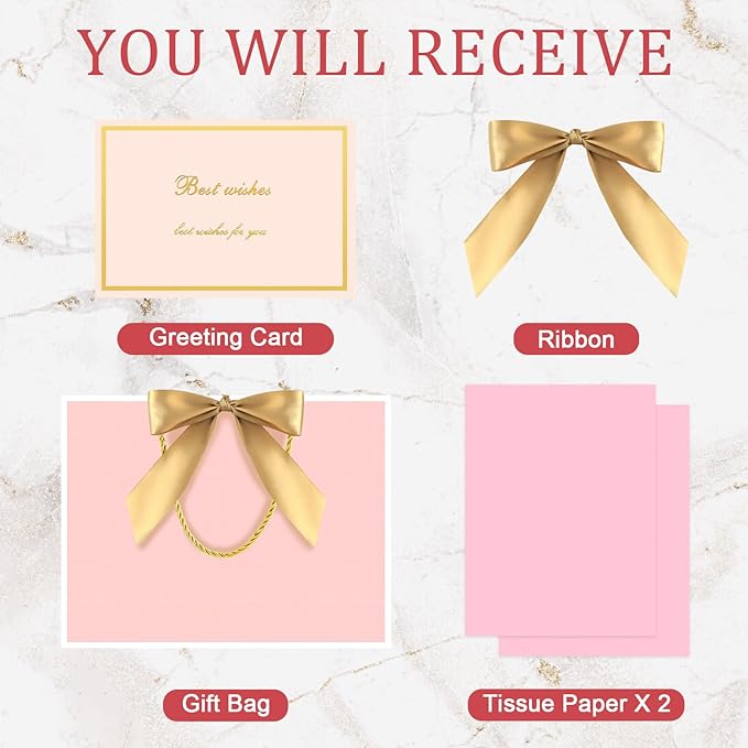 JMANNI Gift Bags, 1PCS Gift Bags Large with Ribbon and 1 Greeting Cards 2 Tissue Paper, Portable Paper Gift Bag with Handles, Birthday Gift Bags,Present Bags for Wedding Party Mothers Day