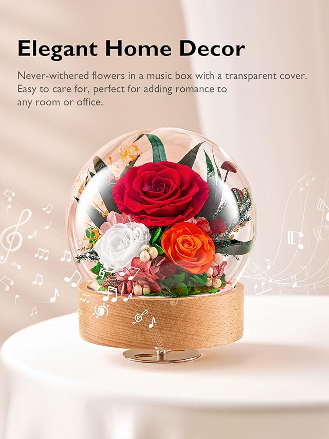 Eterfield Flowers for Delivery Prime, Christmas Preserved Roses Gifts for Women - Forever Flower in Glass Dome Birthday Gifts for Mom Wife Grandma Her Valentine’s Day (Red, Sphere)
