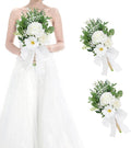 Set of 2 Bridesmaid Bouquets for Wedding - 7 Inch Artificial Flowers Bouquets for Ceremony Anniversary Centerpieces Decorations - White