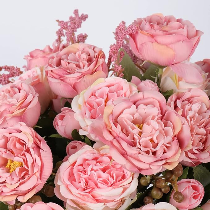 Artificial Peonies Silk Flowers, Pink Faux Peony Bouquet 4 Bundles Florals Arrangements for Farmhouse Home Boho Wedding Table Centerpiece, Fake Plastic Flowers Bulk for Vase Decoration (Blush Pink)