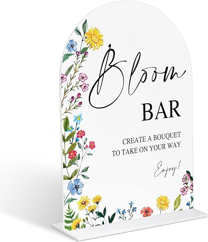 Acrylic Wedding Signs Bloom Bar Sign for Reception, 6x8" Floral Themed Arch Acrylic Table Decor, Flower Bar Supplies, Love Is In Bloom Decorations for Baby Shower Bridal Shower Engagement Party