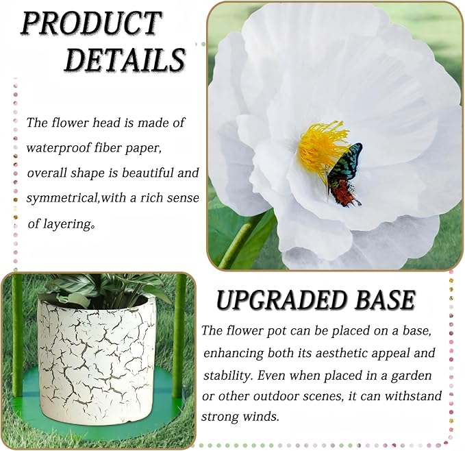 5.8 Ft Giant Artificial Flowers,Large Paper Flower,Huge Poppy Flowers Decoration for Wedding,Hotel,Office,Window Display and Home Farmhouse Decor(White)