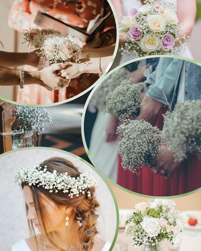 24Pcs Babys Breath Artificial Flowers Bulk, 11inch Fake Baby Breath Flowers White Faux Gypsophila Real Touch Flowers for Outdoors Wedding DIY Bouquet Arrangement Party Home Table Decor
