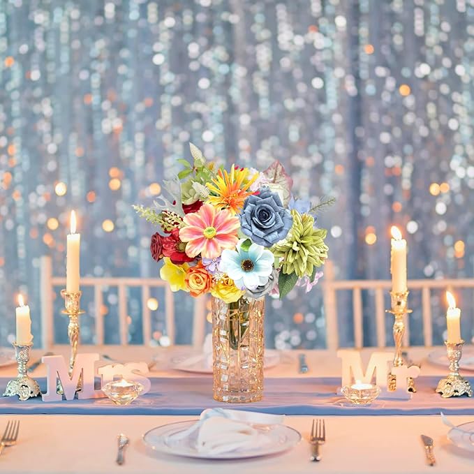 ASTRYAS Fake Artificial Flowers Combo, Faux Silk Colorful Flowers for Spring Summer DIY Wedding Bridal Bouquet Centerpieces Arrangements Party Bridal Baby Shower Home Decorations - Multicolor
