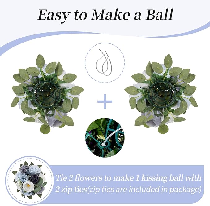 BLOSMON Artificial Flowers Ball Wedding Centerpieces 10 Pcs Dusty Blue Rose Artificial Flower Center Pieces Decoration for Table Silk Kissing Ball Floral Bouquet Arrangements Home Party DIY Decor