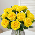 Hawesome 12PCS Artificial Roses Silk Flowers Fake Roses Bouquet Long Stem for Home Wedding Decoration Party (Yellow)