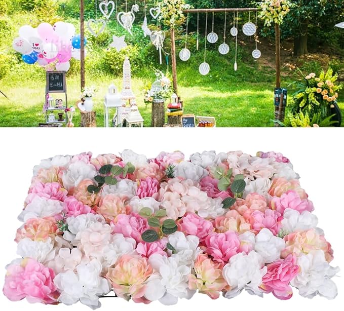 Artificial Flower Wall Backdrop Panels, 12Pcs Wedding Wall DIY 3D Floral Panels, Flower Panels for Wall, Floral Background Mat for Birthday Party Shop Fhoto Backdrops Home Decor, 15.75x23.62 inch