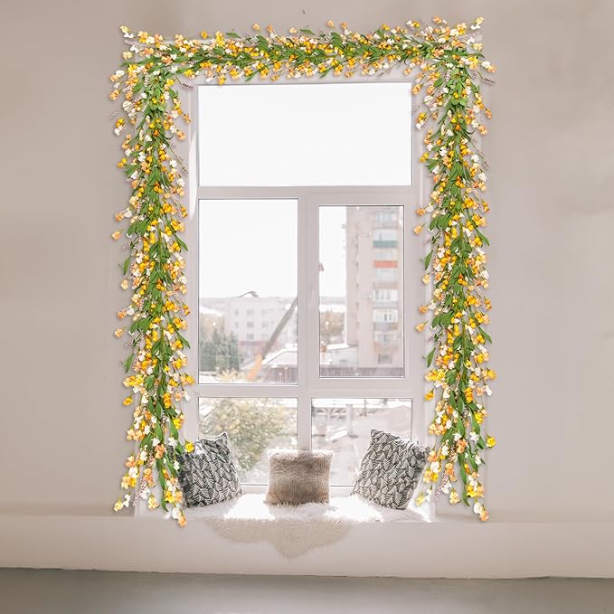 Artgar Flower Garland 6Ft Spring/Summer Garland Floral Garlands for Mantle All Year Round Paper Garlands Decor for Indoor Outdoor Home Wedding Arch Porch Stair Backdrop Year Round Decor (Yellow White)