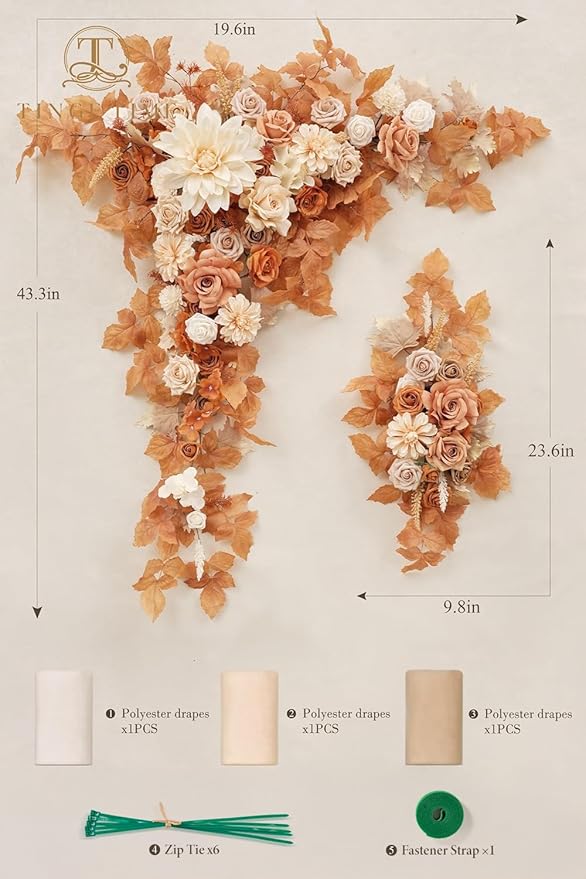 TINGE TIME Artificial Arch Flowers Kit Pack of 5, Wedding Decorations for Reception with Hanging Flowers, Wedding Arch Silk Floral Arrangements Ceremony Backdrop Bridal Shower Outdoor Party Decor
