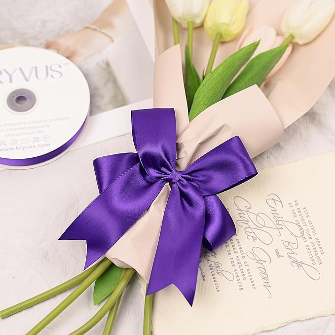 Double Faced Purple Satin Ribbon, 1-1/2 Inch X 50 Yards Polyester Ribbon for Gift Package Wrapping, Crafts, Bow Making, Sewing, Flower Bouquet, Wedding Party Decor