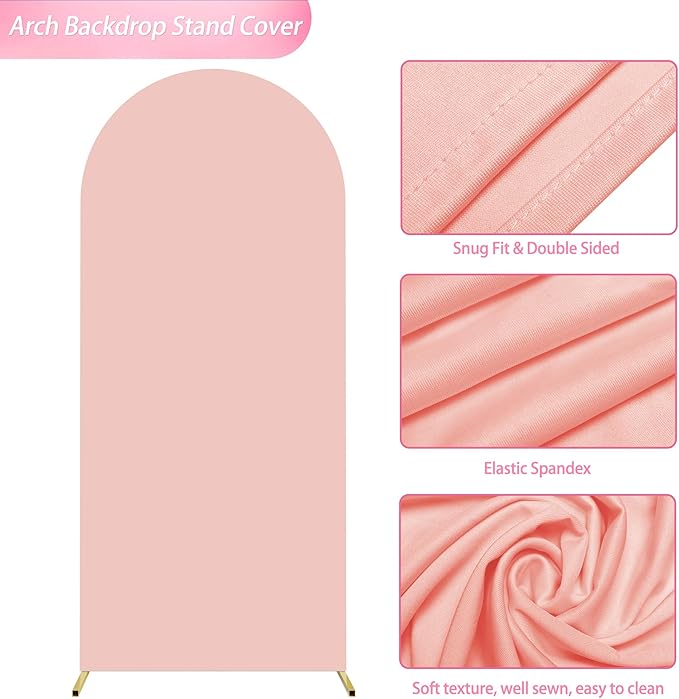 Wokceer 5FT Wedding Arch Cover Spandex Fitted Wedding Arch Stand Covers Round Top Chiara Arch Backdrop Cover for Birthday Party Ceremony Banquet Decoration Pale Pink