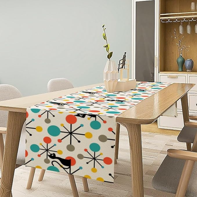 Mid Century Modern Black Cat Table Runner,Table Runners for Kitchen Dining Modern Tables Decor Decoration for Kitchen Family Dinner Table Holiday Party Farmhouse 13 x 120 Inch