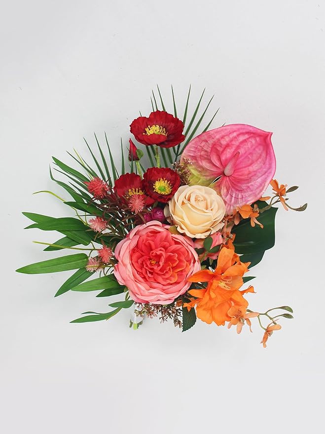 Rinlong 1Pc Tropical Flowers Wedding Bouquets for Bridesmaids Bride Orange Pink Bridesmaid Bridal Bouquet for Beach Wedding Prom