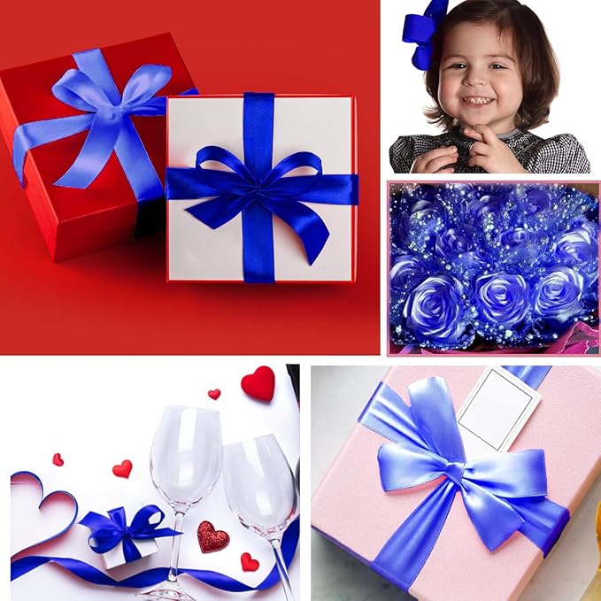 Blue Satin Ribbon 1-1/2 Inch x 2 Rolls Blue Wide Satin Fabric Ribbon for Gift Packaging, Christmas, Wedding, Flower Bouquet, Holiday Party, Invitation