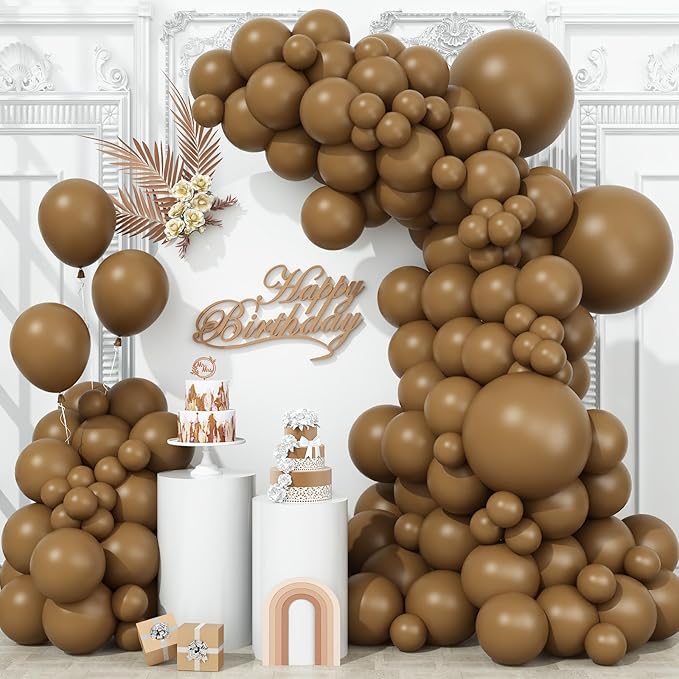 Togvu Brown Balloons Different Sizes, 123 Packs Boho Brown Balloons, Pack of 18 12 10 5 Inch Neutral Tan Brown Balloons Garland Arch Kit for Birthday Baby Shower Bear Theme Party Decoration, Khaki
