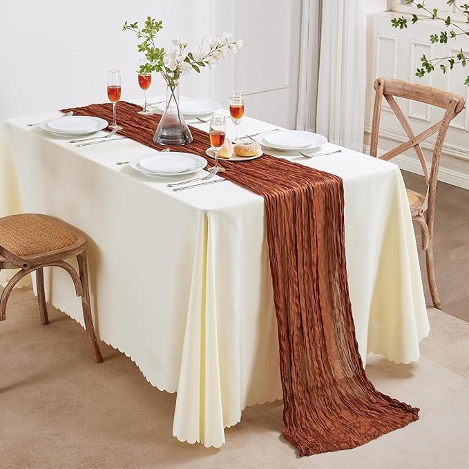 6 Pack Terracotta Cheesecloth Table Runner 10FT Long Boho Gauze Table Runner Rustic Sheer Runner for Wedding Bridal Baby Shower Birthday Party Table Decor Fall Thanksgiving Christmas Decor