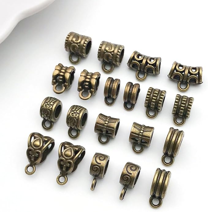 WOCRAFT 60pcs Antique Bronze Bails Space Beads Bracelet Charms for Jewelry Making Sets DIY Necklace Bracelet Keychain Crafting Charms Kit Craft Supplies (SN853)