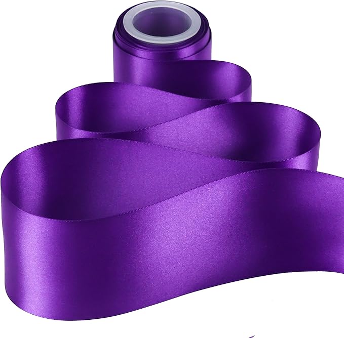 MEEDEE Purple Satin 3 Inch Ribbon Lux Double Faced Satin Ribbon Dark Purple Halloween Ribbons by 10 Yards Purple Ribbons for Christmas Tree, Flower Bouquet, Weddings, Bow Making