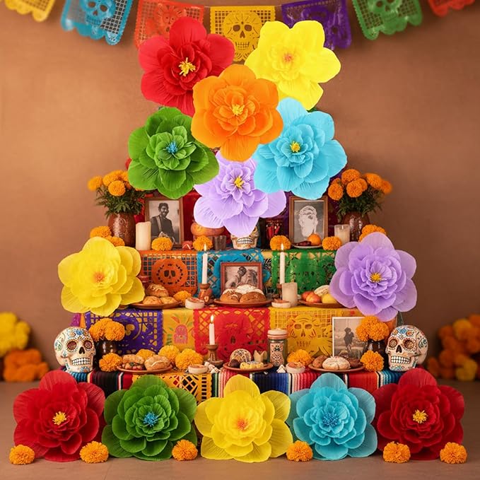 Giant Paper Flowers Artificial Large Paper Flower Decoration for Handcrafted Wall Backdrop Christmas Mexican Wedding Graduation Bridal Shower Birthday Party Supplies(Mexican Fiesta,24 Pcs)