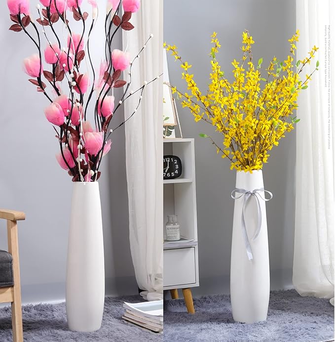 White Ceramic Tall Floor Vase 28 Inches,Flower Holder Decorative Large Vases for Table Centerpieces Shelf Home Decor Living Room Branches Sky-Dried Flower Arrangement Simple Decorative