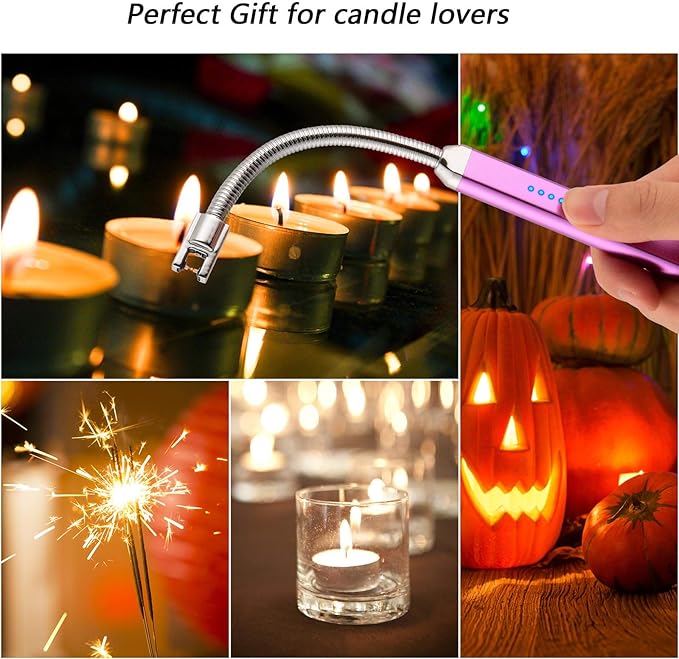 MEIRUBY Electric Candle Lighter, Birthday Christmas Stocking Stuffers Gifts for Women Mom Men Wife Sister, USB Arc Rechargeable Windproof Long Lighter for Candle BBQ Housewarming Gift Idals