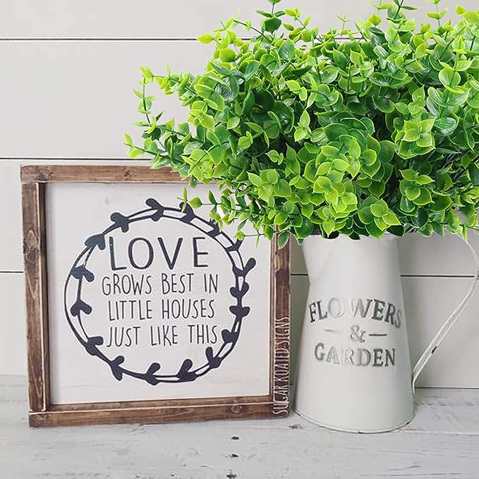 PASYOU Artificial Shrub, Fake Bush Simulation Eucalyptus Grass Greenery Leaves Plastic Plants Indoor Outdoor Outside Home Garden Office Bathroom Verandah Wedding Décor Decoration Planter Filler 8 Pcs