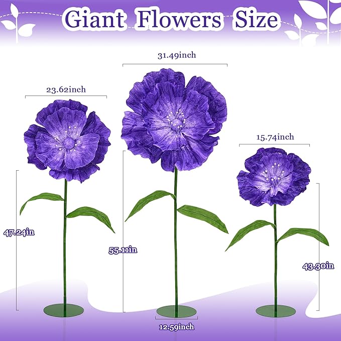 Purple Large Paper Flowers - Giant Paper Flowers 5.77FT Life Size Flowers Wedding Decorations for Birthday Party Outdoor Banquet Event Home Backdrop Decor