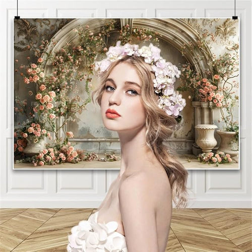 10x6.5ft Vintage Roses Backdrops for Photography European Old Building Wall Spring Pink Floral Background for Wedding Womens Day Birthday Mothers Day Bridal Shower Valentines Day Newborn