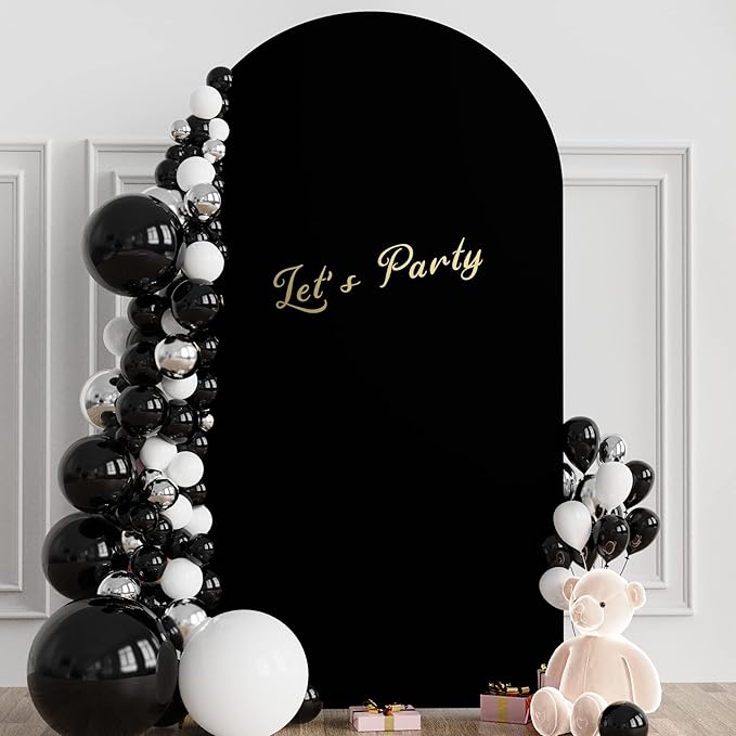 Wokceer 7.2FT Wedding Arch Backdrop Cover Spandex Fitted Black Arch Covers Round Top Chiara Arches Backdrop Cover for Wedding Birthday Party Ceremony Banquet Decoration