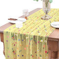 Joanlody 3pcs Yellow Embroidery Daisy Christmas Table Runner Florals Seasonal Tulle Table Runner Holiday Kitchen Dining Table Decoration Wedding Party
