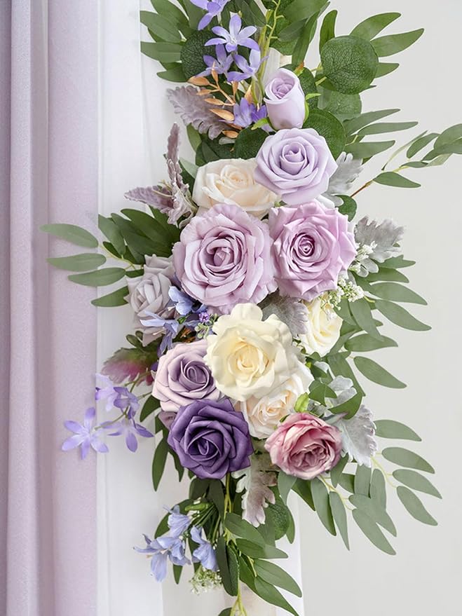 Roses Artificial Flowers Purple Fake Flower with Stems Bulk for DIY Wedding Bouquets Bridal Baby Shower Centerpiece Table Decorations Silk Faux Floral Arrangements for Party Home Decor Indoor