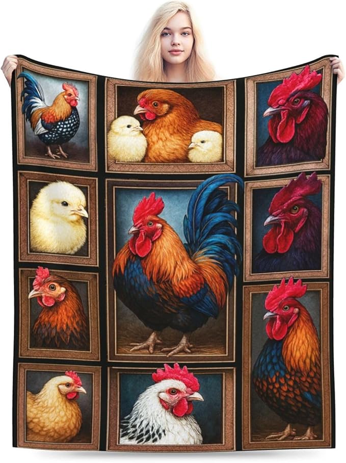 Rooster Blanket Chicken Throw Blanket Farm Animal Soft Cozy Fleece Fuzzy Stuffed Plush Flannel Gifts for Girls Women Boys Kids Adults 60"X80"