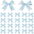 50 Counts Blue Twist Tie Bows 3.1" Pre-Tied Satin Ribbon Bow Decor Mini Twist Tie Bows for Gift Wrapping Treat Bags Cake Bridal Baby Shower Birthday Party Favors Wedding Decorations
