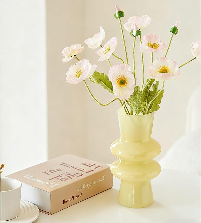 JSPYFITS Modern Glass Vases, 7.87" Tall Four-Layer Glass Vase Bubble Flowers Vases Decorative for Home Décor, Decorative Milky Yellow Glasses Table Vase for Wedding Housewarming Gift
