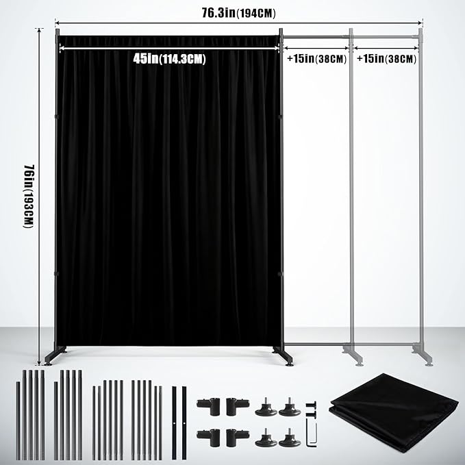 Black Photography Backgroud/Backdrop –Width Adjustable Thick & Opaque Fabric for Studio, Party, or Video Backdrop– Perfect for Portraits, Events, and Professional Shoots (Black, 6FT X 6FT)
