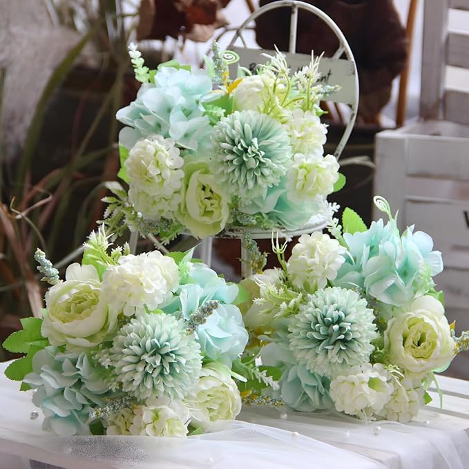 ASTRYAS 8Pcs Green Peonies Artificial Flowers, Fake Silk Peony Flowers Bouquets Arrangements Wedding Party Home Kitchen Garden Table DIY Floral Centerpieces Decor(Sage Green)