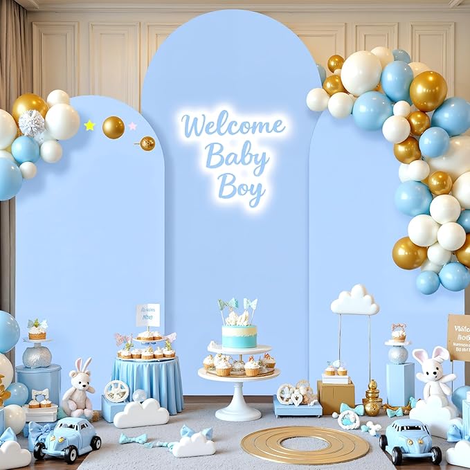 White and Blue Arch Backdrop Cover 6FT 5FT 4FT Arch Covers Stretchy Backdrop Set of 3, Wedding Arch Cover Spandex Fitted Double-Color Fabric Arch Covers for Party Baby Shower Birthday Decoration