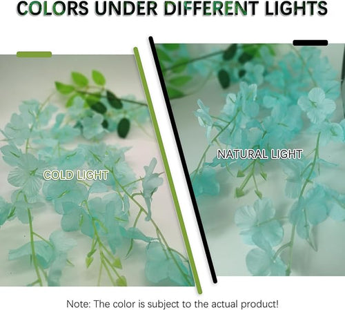 12 Pack Teal Wisteria Hanging Flowers Garland, 3.77 Feet Artificial Flower Vines, Fake Wisteria, Artificial Vines Hanging Garland for Backdrop Outdoor Yard Garden Decor