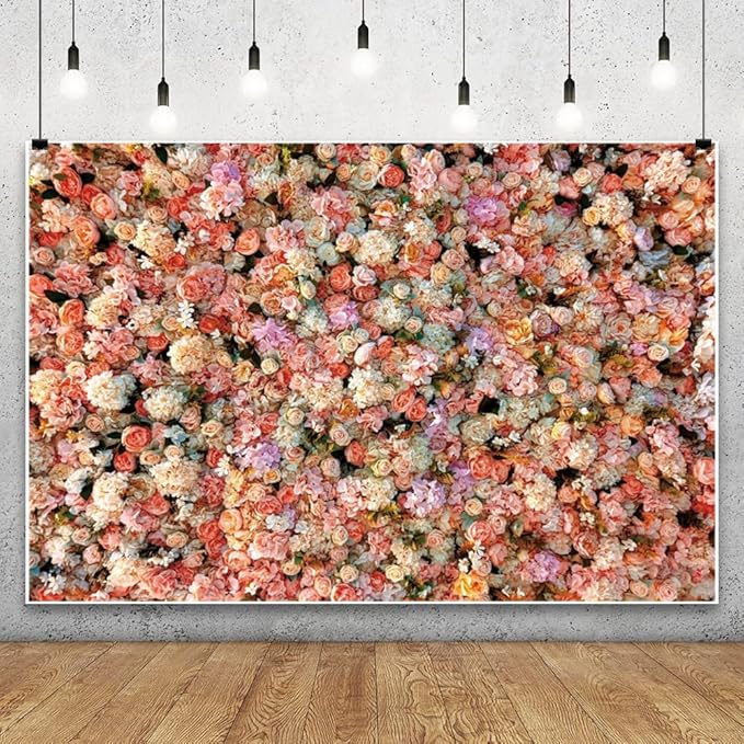 Leowefowa Floral Wall Photography Backdrop 12x8ft Colorful Rose Flower Romantic Wedding Background for Lover Spring Pink White Rose Petal Engagement Party Banner Decor Photo Supplies Prop