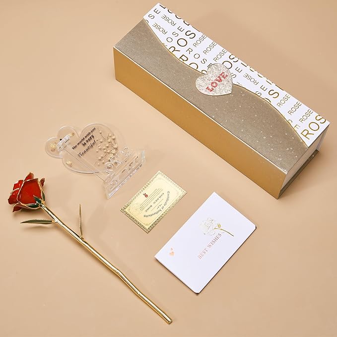 Mikasol Gold Dipped Real 24K Forever Preserved Rose, 1 Pack Infinity Flower Decor Hand Dipped Romantic Gift for Women in Her Wife Girlfriend Birthday Anniversary Valentines Mothers Day Christmas(Red)
