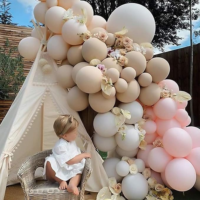 Blush Pink Balloons 60 Pcs 12 Inch Dusty Pink White Sand Latex Balloon Retro Pink Nude Cream Clear Balloons for Bridal Baby Girls Shower Boho Bachelorette Birthday Wedding Party Decorations