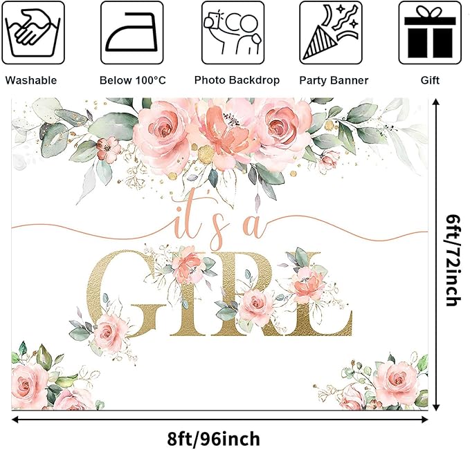 Avezano Blush Pink Floral Baby Shower Backdrop for Girls Photography Background It's a Girl Baby Shower Decorations Blush Pink Party Photoshoot Backdrops (8x6ft)