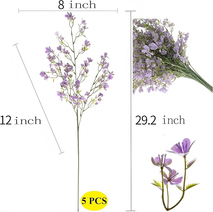 Grand Verde 29” Forget-Me-Not Artificial Flowers Faux Bouquet Long Stems for Tall Vase, DIY Crafts Home Decoration, Bulk 5pcs (Purple)