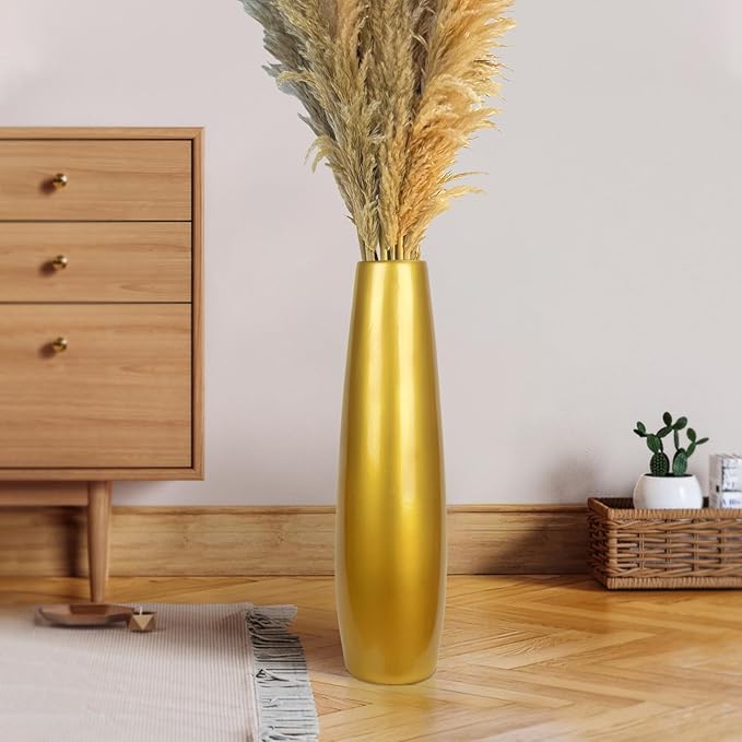 Gold Ceramic Tall Floor Vase,24 Inch Large Modern Flower Vases for Home Décor,Wicker Big Floor Vases Decorations for Farmhouse, Living Room,Bedroom,Standing Plastic Vase Decorative Tall