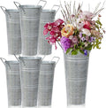 6pcs 9inch-Galvanized Metal Vases Farmhouse French Flowers Bucket Vase with Handles Rustic Tin Flower Holder for Cut Plants Housewarming Gift for Balcony Garden Courtyard